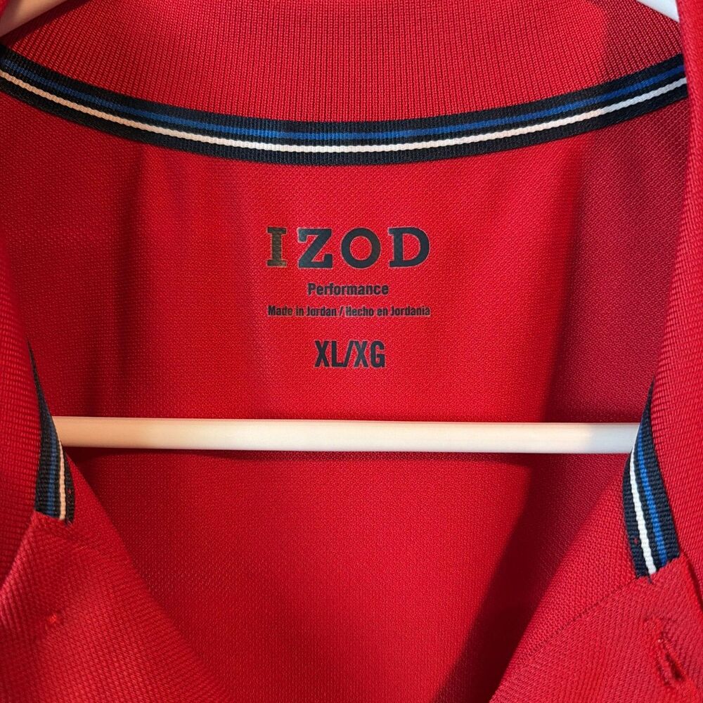 Izod Polo Golf Shirt Performance Mens XL Natural Stretch Red w/ White/Blue Trim